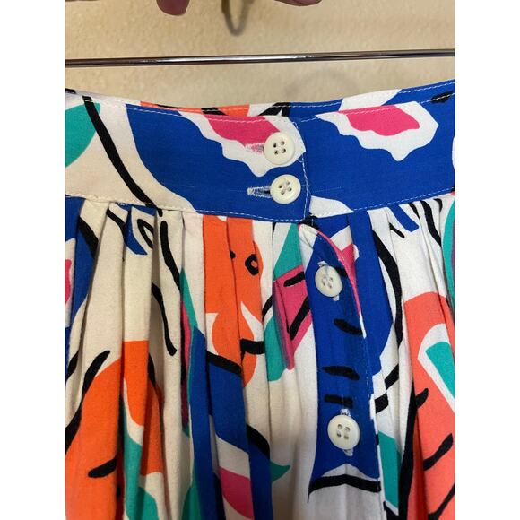 VTG Genesis Retro Floral Abstract Print Button Up Light Weight Midi Skirt Sz 3/4 - Picture 6 of 8